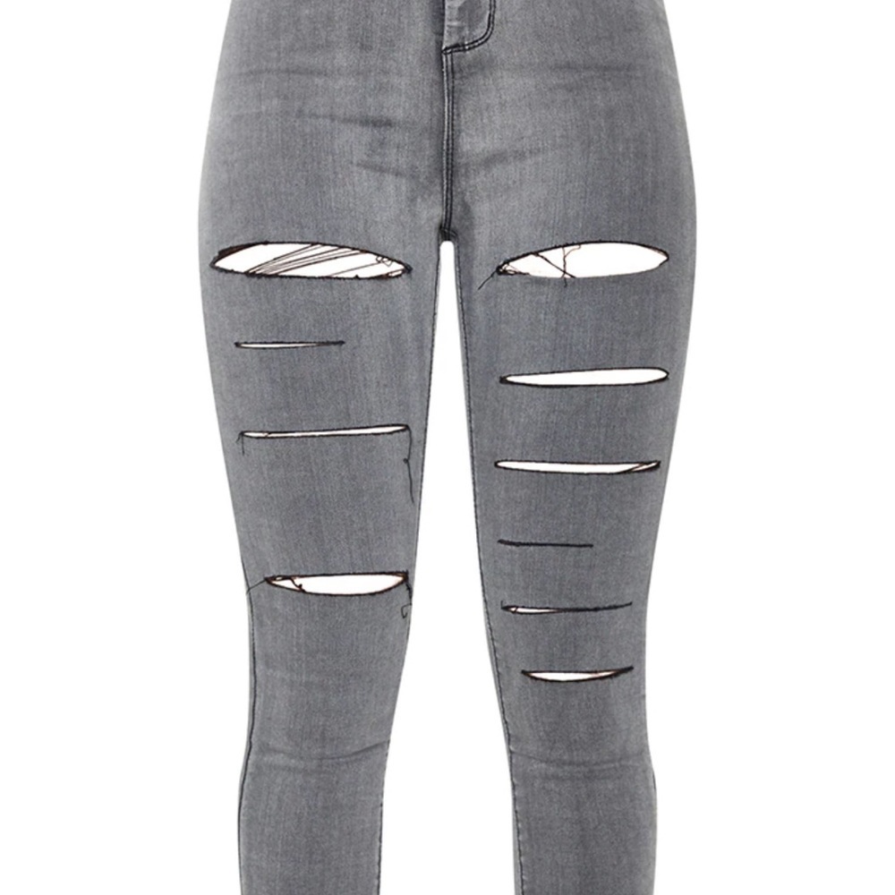 PRETTYLITTLETHING Washed Grey Rip Ripped Disco Skinny Jeans - Picture 4 of 4